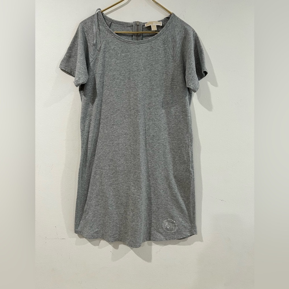 Michael Kors T-Shirt Dress Size Medium Silver Rhinestone Logo Gray  Cotton